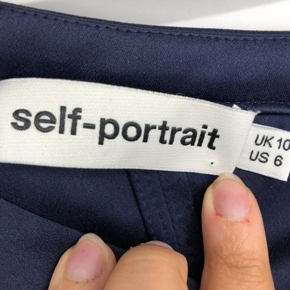 Self-Portrait royal blue off shoulder ruffled blouse in duchess satin size 6 - Picture 6 of 16